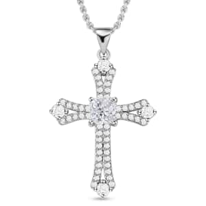 Simulated Diamond Cross Pendant in Silvertone with Stainless Steel Necklace 20 Inches