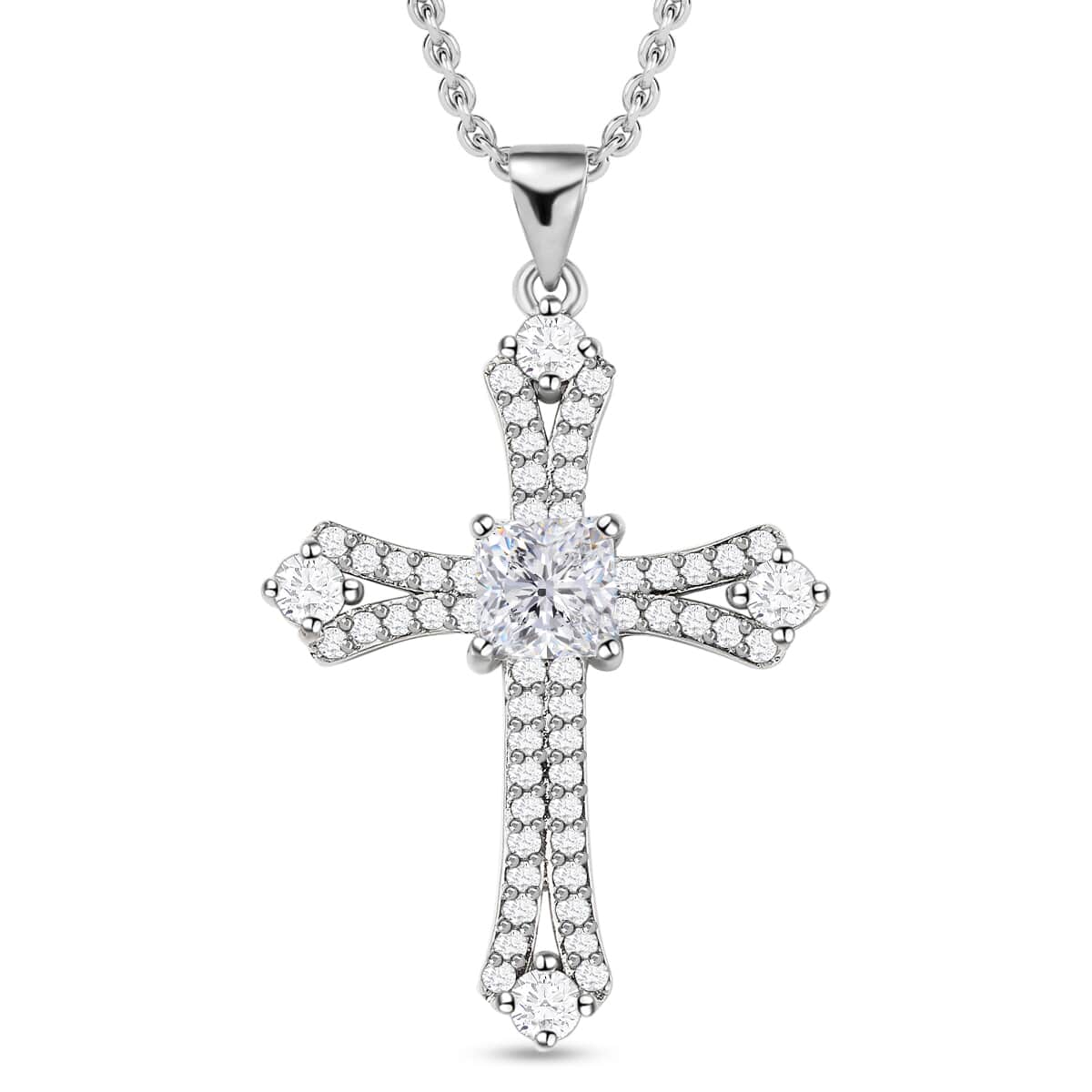 Simulated Diamond Cross Pendant Necklace 20 Inch in Goldtone and ION Plated YG Stainless Steel image number 0