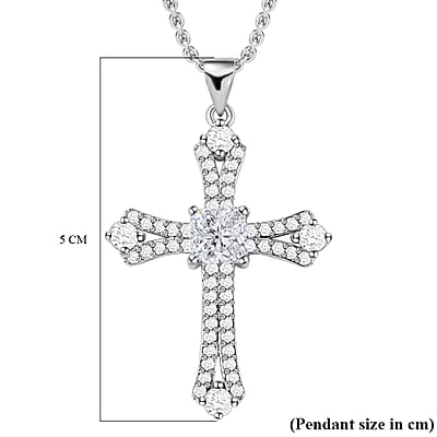 Simulated Diamond Cross Pendant in Silvertone with Stainless Steel Necklace 20 Inches