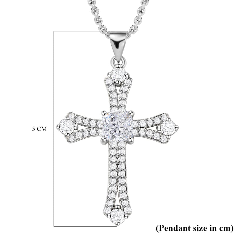 Simulated Diamond Cross Pendant in Silvertone with Stainless Steel Necklace 20 Inches