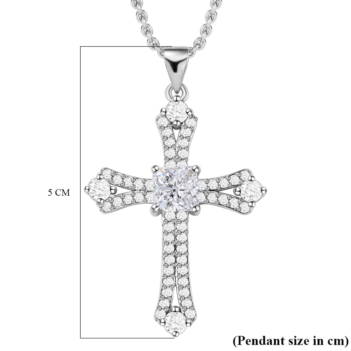 Simulated Diamond Cross Pendant in Silvertone with Stainless Steel Necklace 20 Inches 2.65 ctw image number 5
