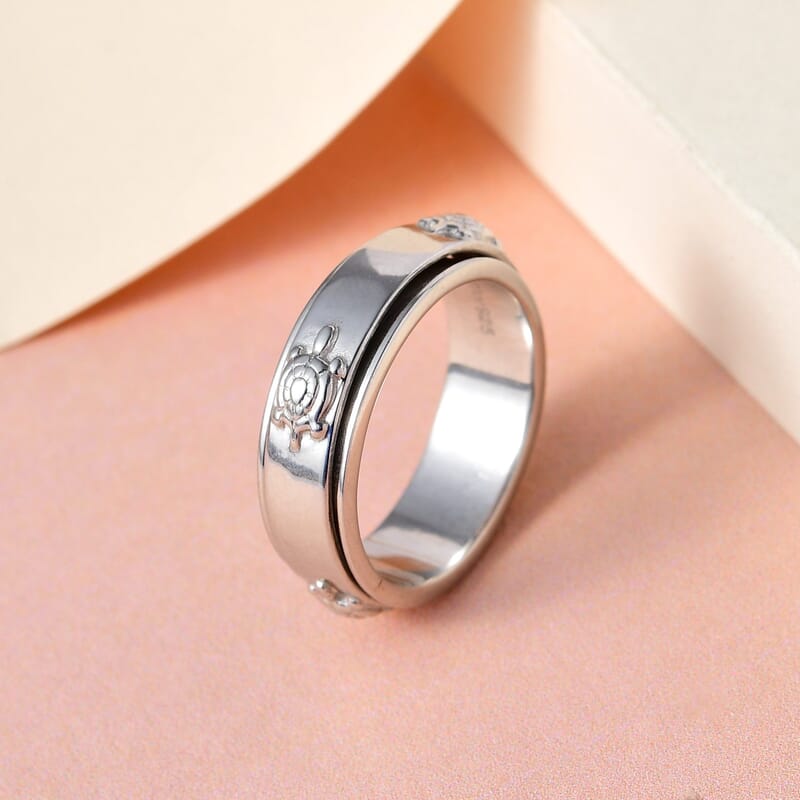 D'Joy Turtle Band Spinner Ring in Sterling Silver (Size 10.0) 5 Grams