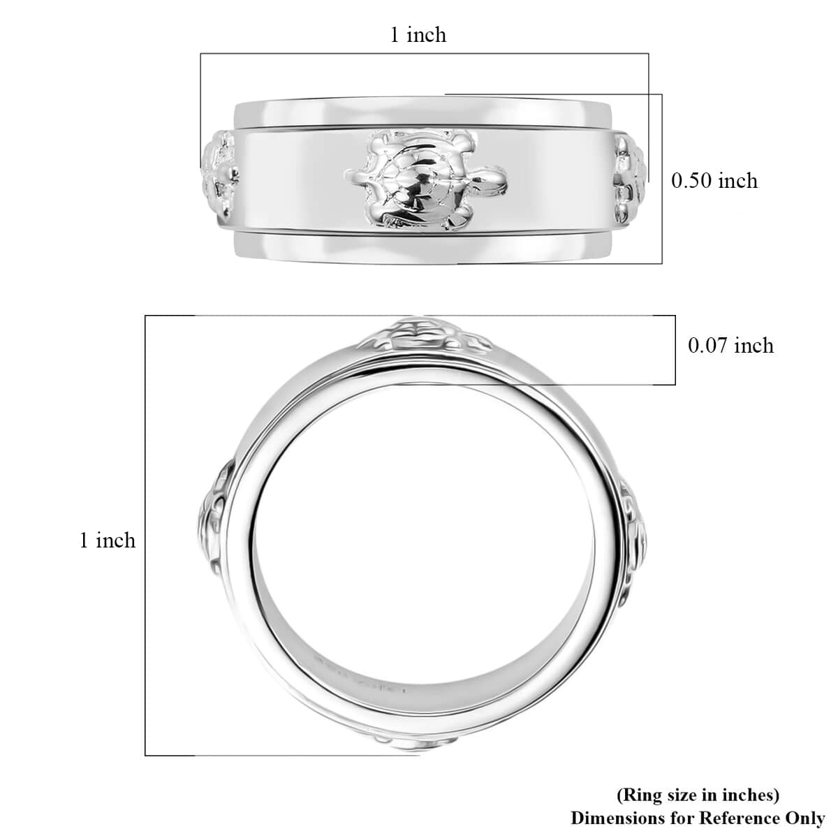 Sterling Silver Turtle Band Spinner Ring, Anxiety Ring for Women, Fidget Rings for Anxiety for Women, Stress Relieving Anxiety Ring, Promise Rings (Size 10.0) (5 g) image number 7