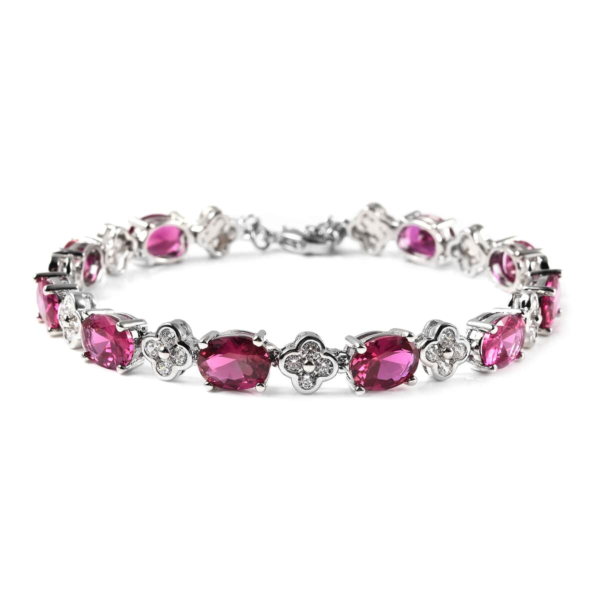 Simulated Ruby and Simulated Diamond Tennis Bracelet in Silvertone (8.50 In) image number 0