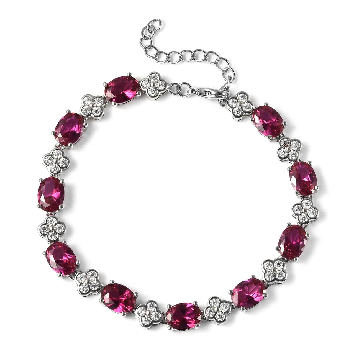 Simulated Ruby and Simulated Diamond Tennis Bracelet in Silvertone (8.50 In) image number 2