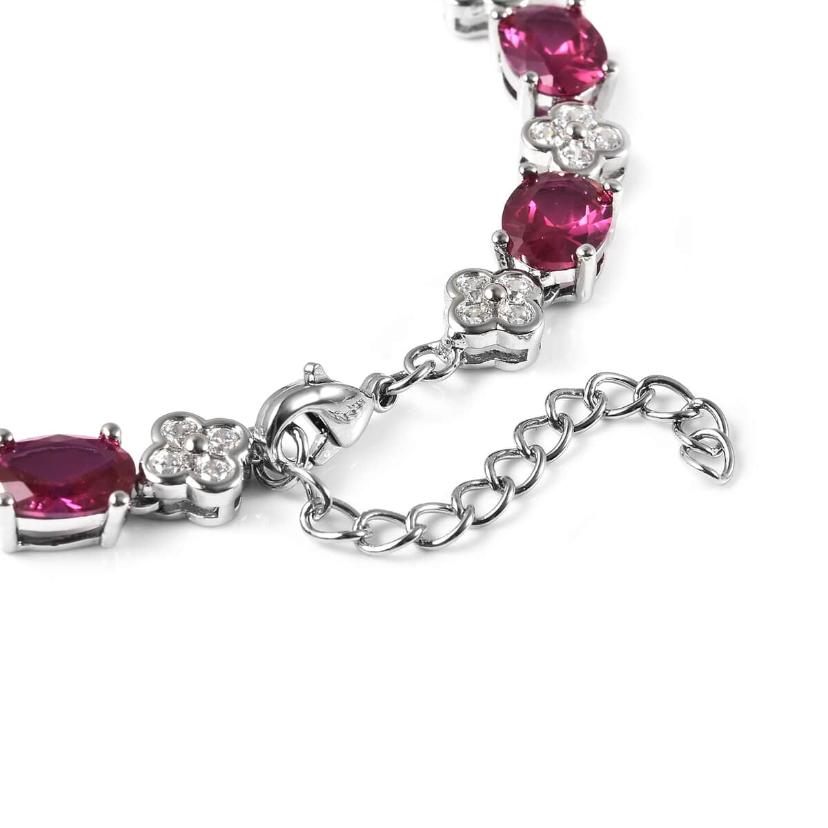 Simulated Ruby and Simulated Diamond Tennis Bracelet in Silvertone (8.50 In) image number 3