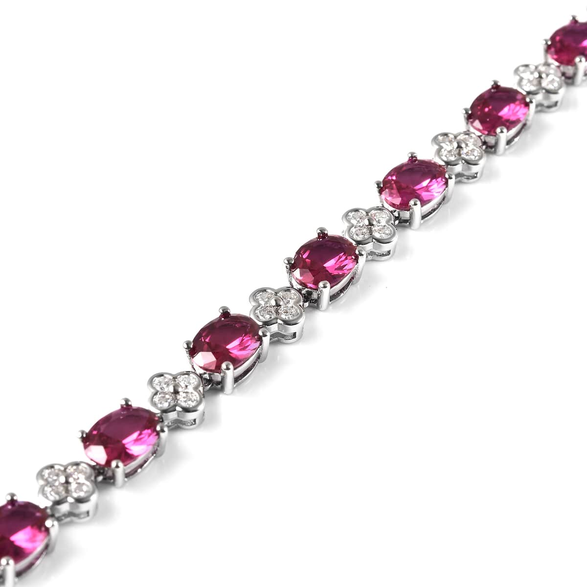 Simulated Ruby and Simulated Diamond Tennis Bracelet in Silvertone (8.50 In) image number 4