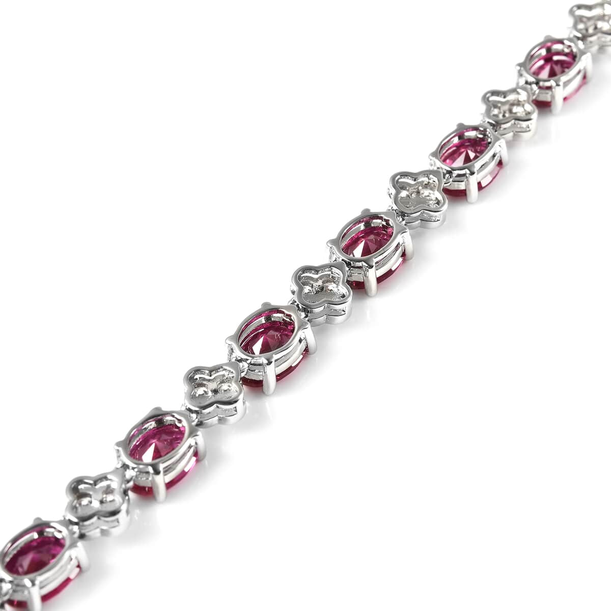 Simulated Ruby and Simulated Diamond Tennis Bracelet in Silvertone (8.50 In) image number 5