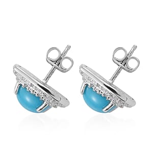 STS Closeout Sleeping Beauty Turquoise and White Zircon Earrings in Platinum Over Sterling Silver 4.15 ctw