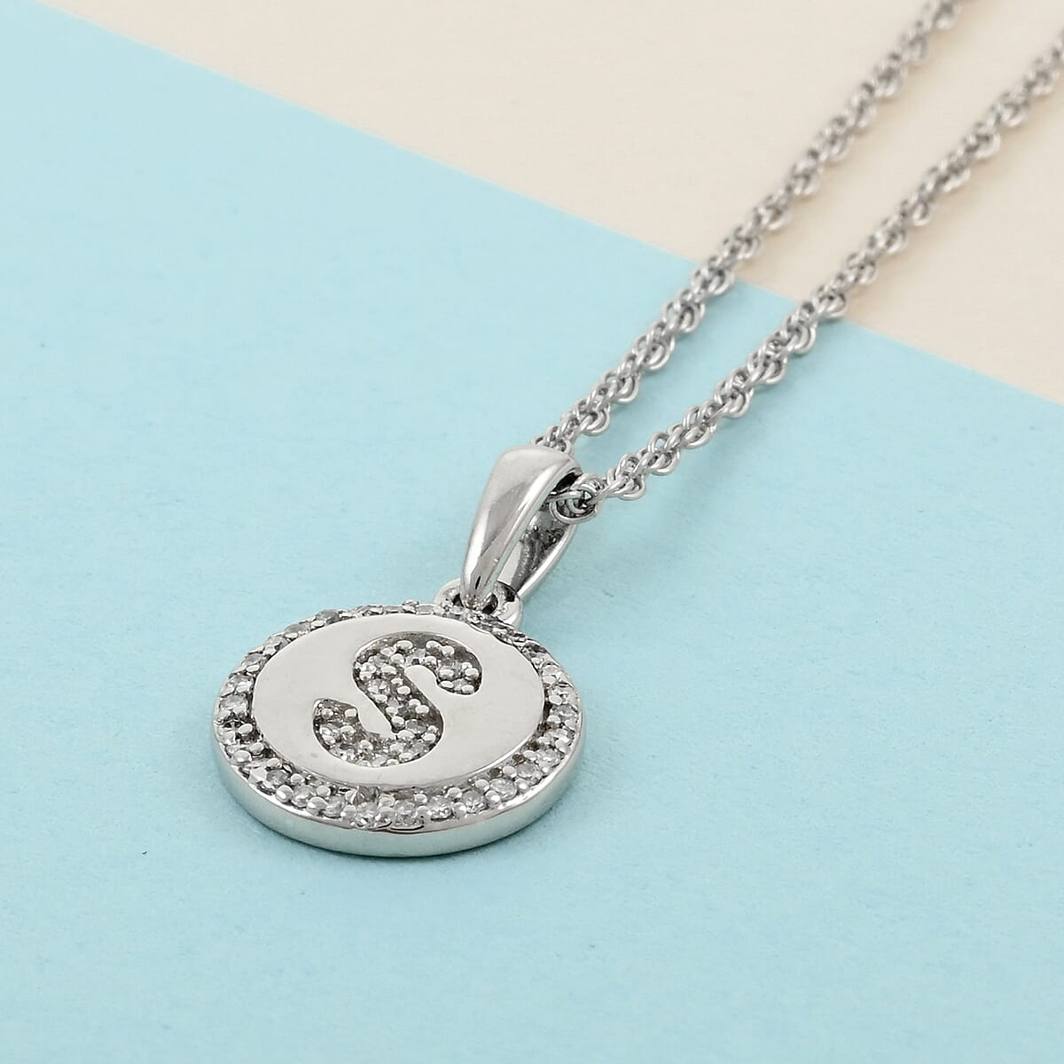 Diamond Initial S Pendant Necklace 20 Inches in Platinum Over Sterling Silver 0.15 ctw image number 1
