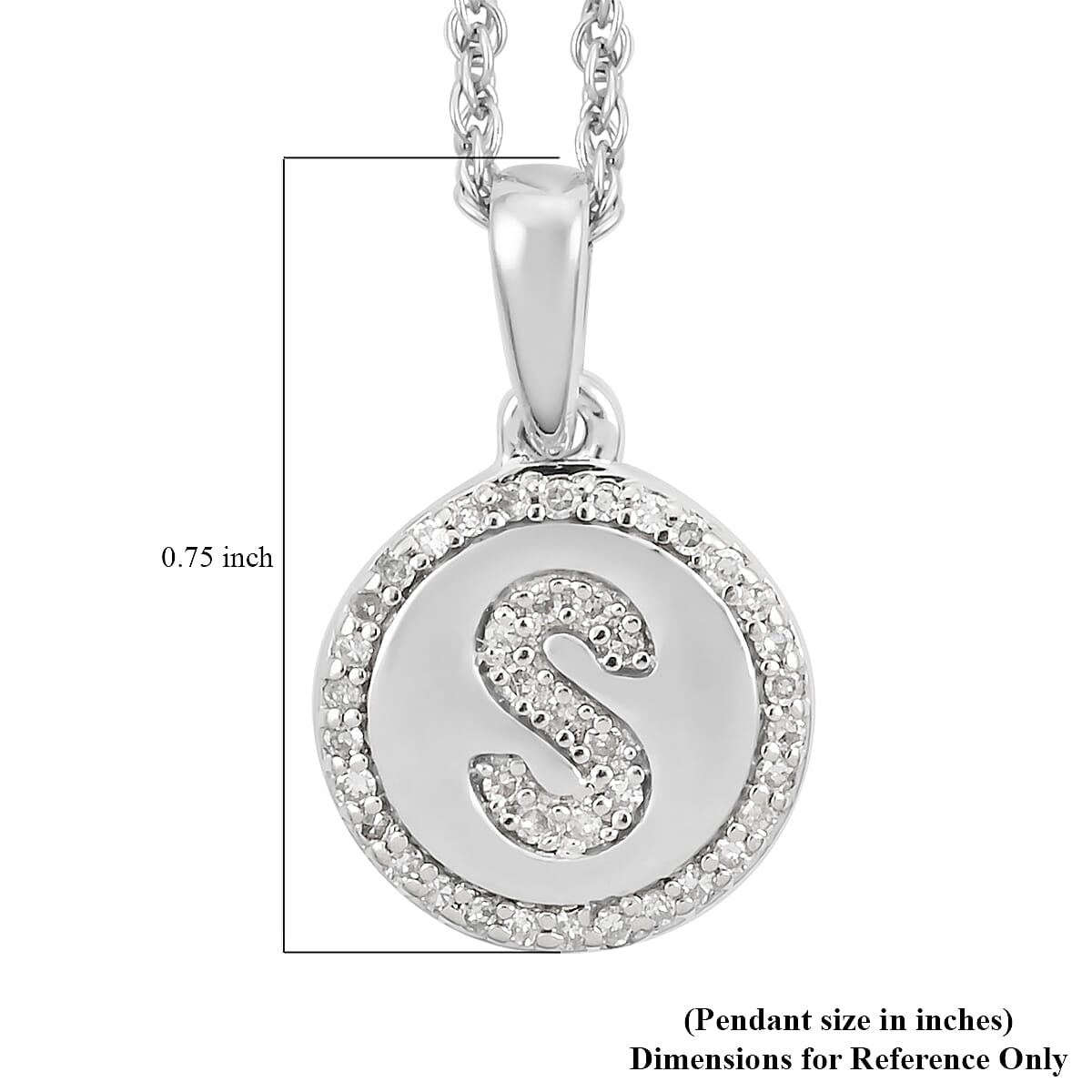 Diamond Initial S Pendant Necklace 20 Inches in Platinum Over Sterling Silver 0.15 ctw image number 4