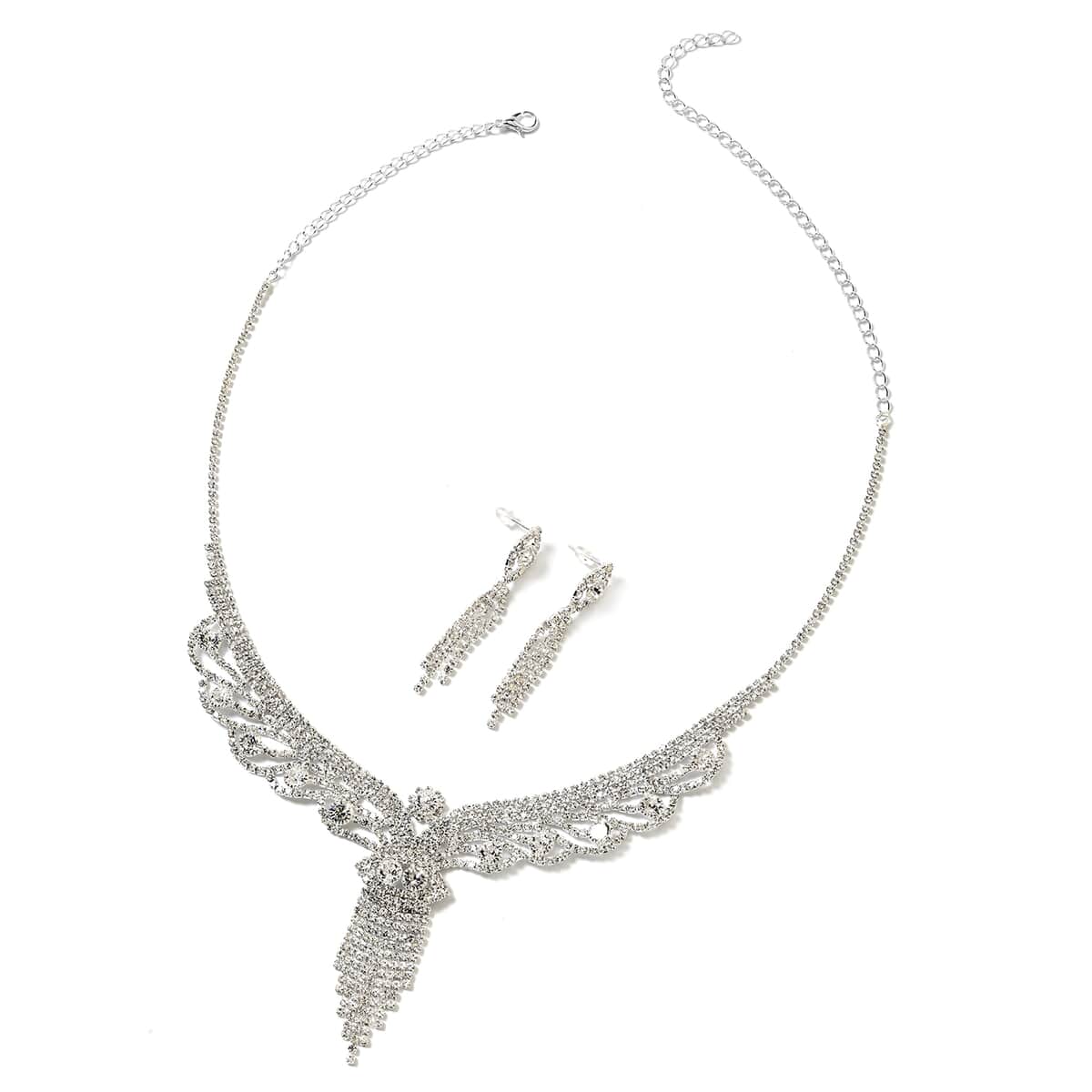 Austrian Crystal Drop Earrings Leaf Necklace in Silverton| Crystal Jewelry Set| Wedding Gifts For Women (20 Inches) image number 0
