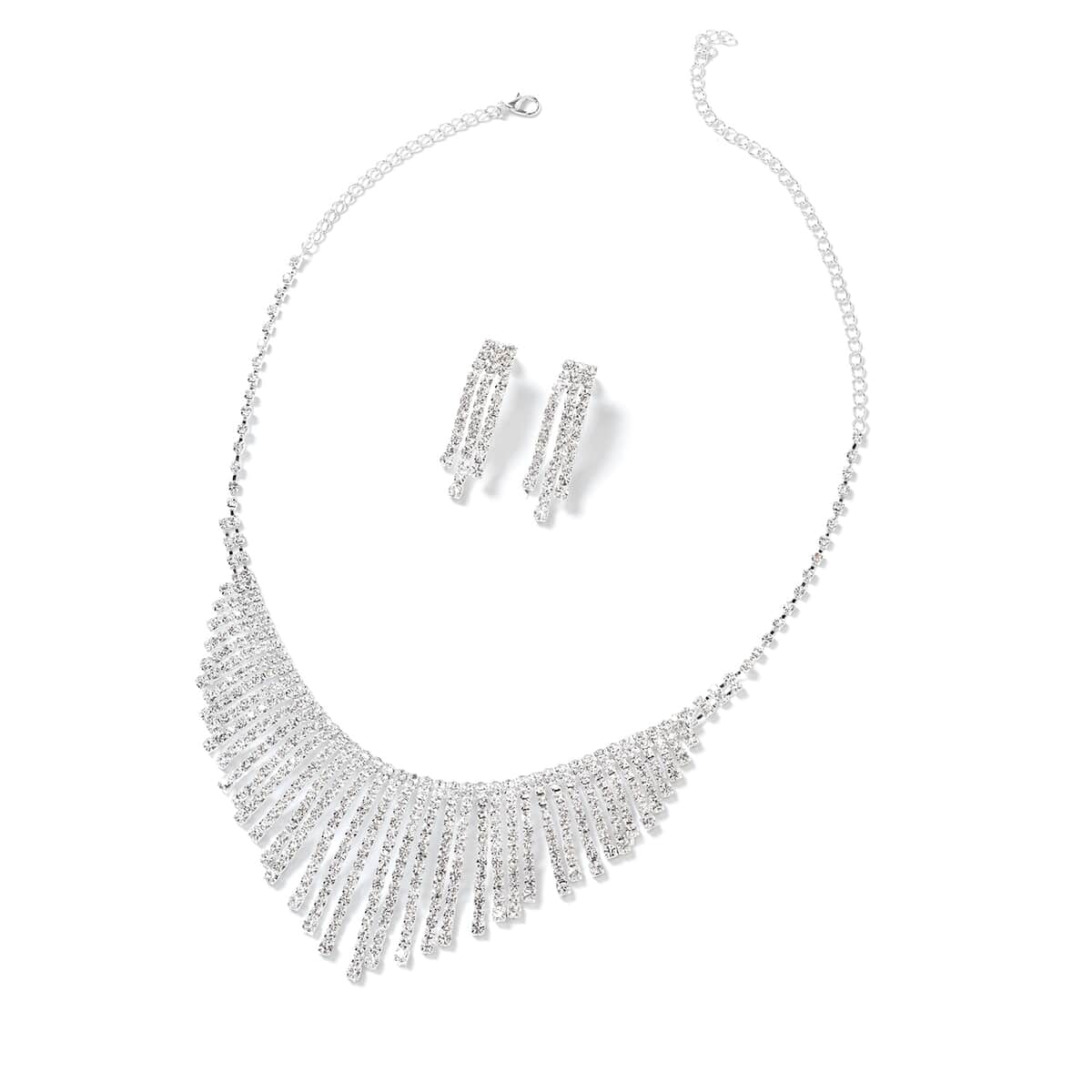 Austrian Crystal Earrings and Waterfall Necklace (16-22 in) in Silvertone image number 0