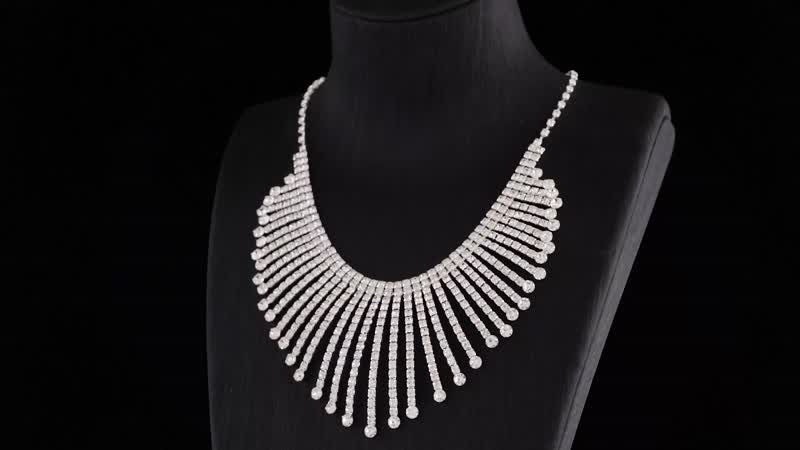Austrian Crystal Earrings and Waterfall Necklace (16-22 in) in Silvertone