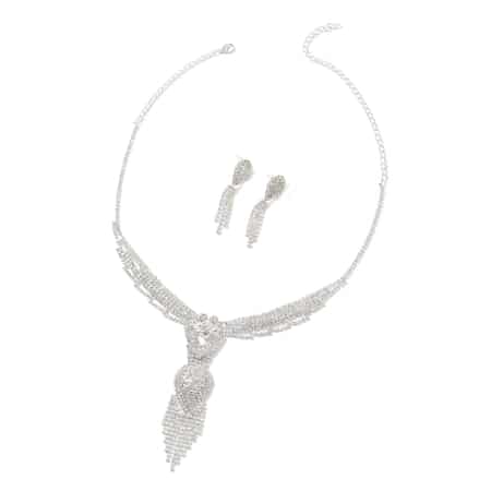 Austrian Crystal Earrings and Necklace 22 Inches in Silvertone  image number 0