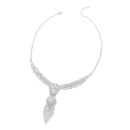 Austrian Crystal Earrings and Necklace 22 Inches in Silvertone  image number 1