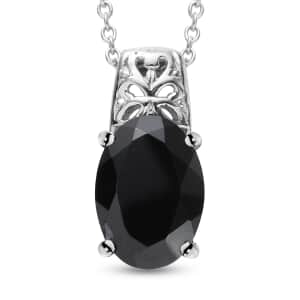 Thai Black Spinel Pendant Necklace 20 Inches in Stainless Steel 7.25 ctw