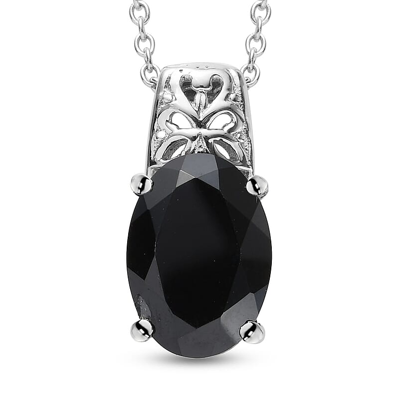 Thai Black Spinel 7.25 ctw Pendant Necklace 20 Inches in Stainless Steel