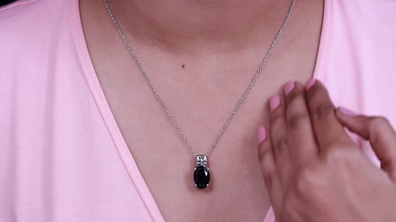 7.65 ctw Natural Thai Black Spinel Pendant Necklace 20 Inch in Stainless Steel