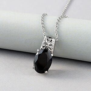 Thai Black Spinel 7.25 ctw Pendant Necklace 20 Inches in Stainless Steel