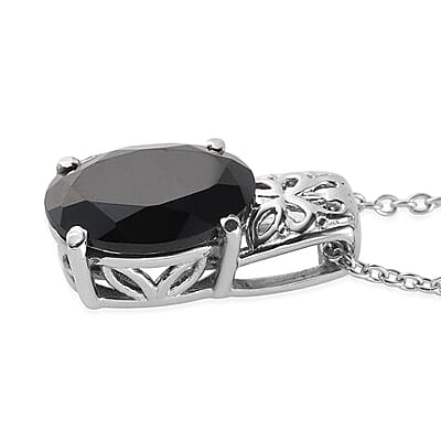Thai Black Spinel 7.25 ctw Pendant Necklace 20 Inches in Stainless Steel