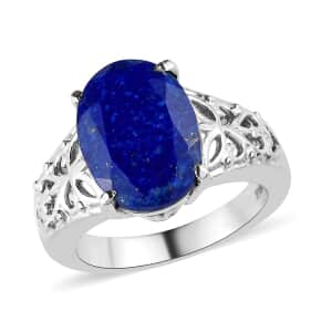 Lapis Lazuli Openwork Solitaire Ring in Stainless Steel (Size 10.0) 6.00 ctw