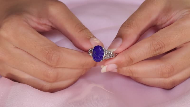 Lapis Lazuli Openwork Solitaire Ring in Stainless Steel (Size 10.0) 6.00 ctw