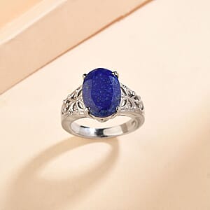 Lapis Lazuli 6.00 ctw Openwork Solitaire Ring in Stainless Steel (Size 10.0)
