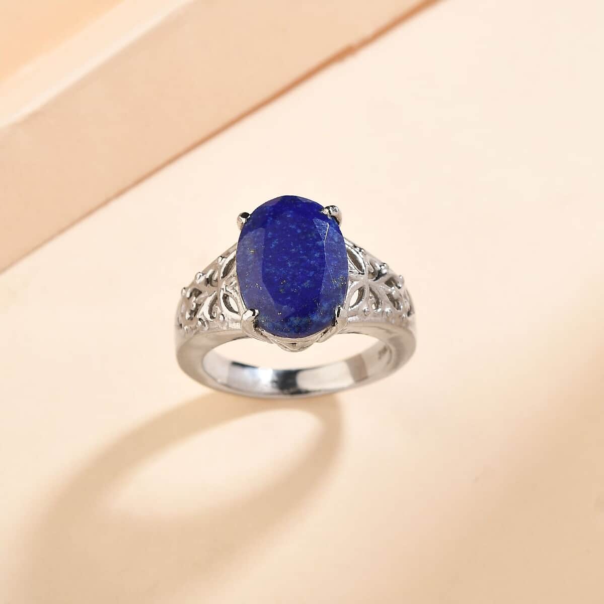 Lapis Lazuli Openwork Solitaire Ring in Stainless Steel (Size 10.0) 6.00 ctw image number 1