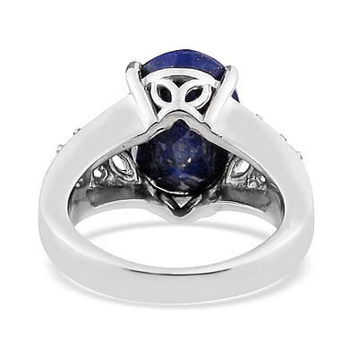 Lapis Lazuli 6.00 ctw Openwork Solitaire Ring in Stainless Steel (Size 11.0)