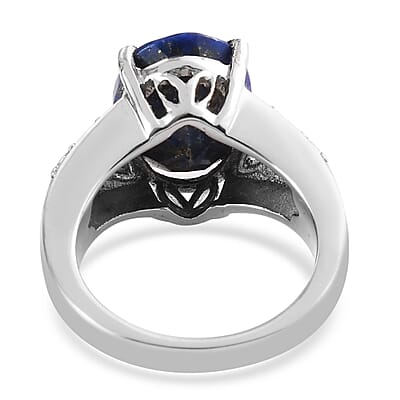 Lapis Lazuli 6.00 ctw Openwork Solitaire Ring in Stainless Steel (Size 11.0)