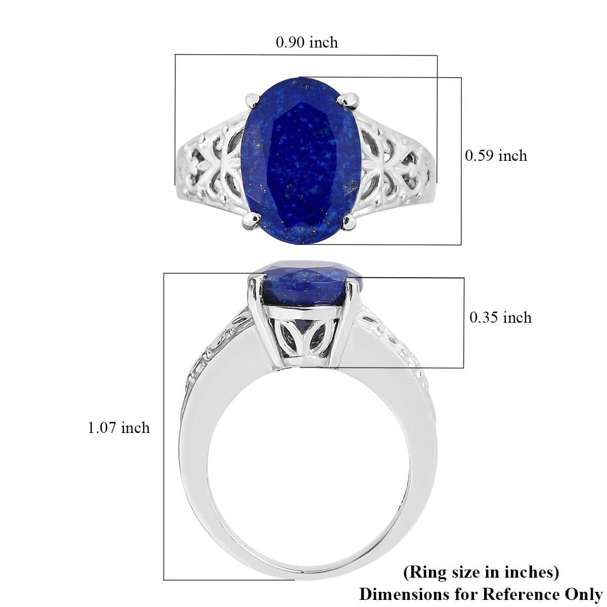 Lapis Lazuli Openwork Solitaire Ring in Stainless Steel (Size 5.0) 6.00 ctw image number 5