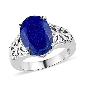 Lapis Lazuli 6.00 ctw Openwork Solitaire Ring in Stainless Steel (Size 6.0)