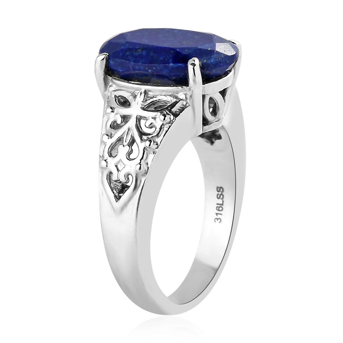 Lapis Lazuli 6.00 ctw Openwork Solitaire Ring in Stainless Steel (Size 7.0) image number 3