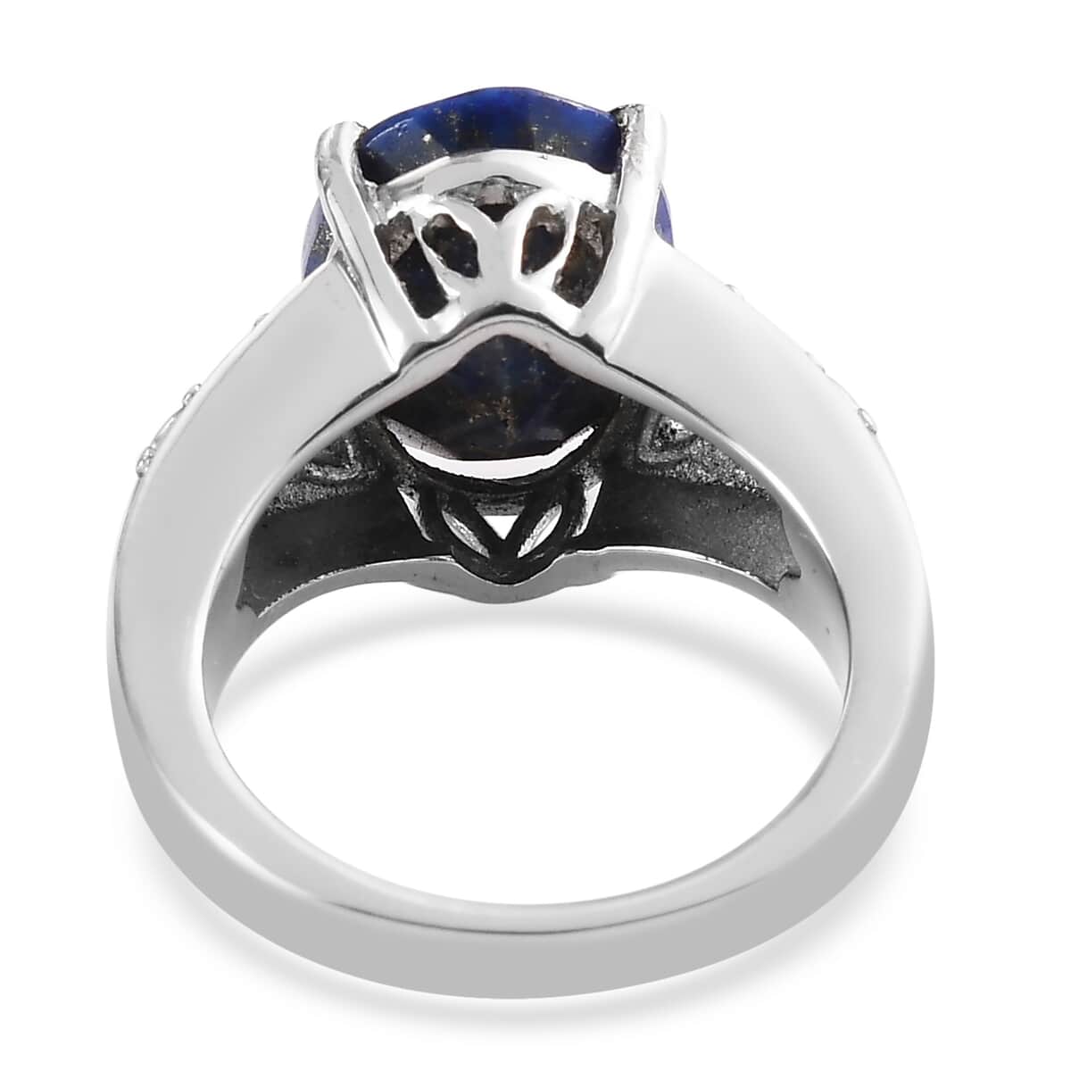 Lapis Lazuli 6.00 ctw Openwork Solitaire Ring in Stainless Steel (Size 7.0) image number 6