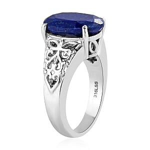 Lapis Lazuli 6.00 ctw Openwork Solitaire Ring in Stainless Steel (Size 8.0)
