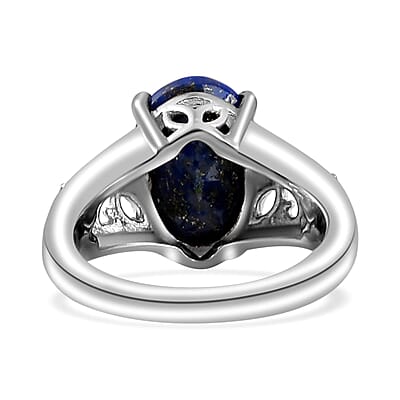 Lapis Lazuli 6.00 ctw Openwork Solitaire Ring in Stainless Steel (Size 8.0)