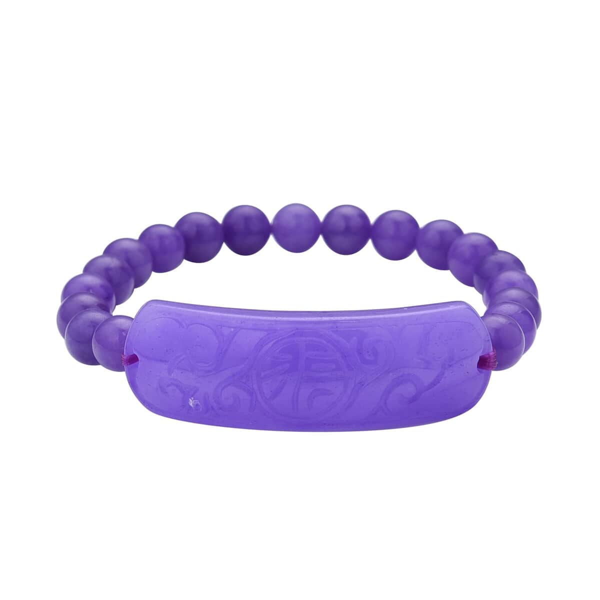 Purple Jade (D) Bead Stretch Bracelet , Carved Jade Bracelet , Jade Bar Bracelet , Jade Stretch Bracelet 142.00 ctw image number 0