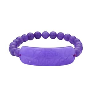 Purple Jade (D) Bead Stretch Bracelet , Carved Jade Bracelet , Jade Bar Bracelet , Jade Stretch Bracelet 142.00 ctw