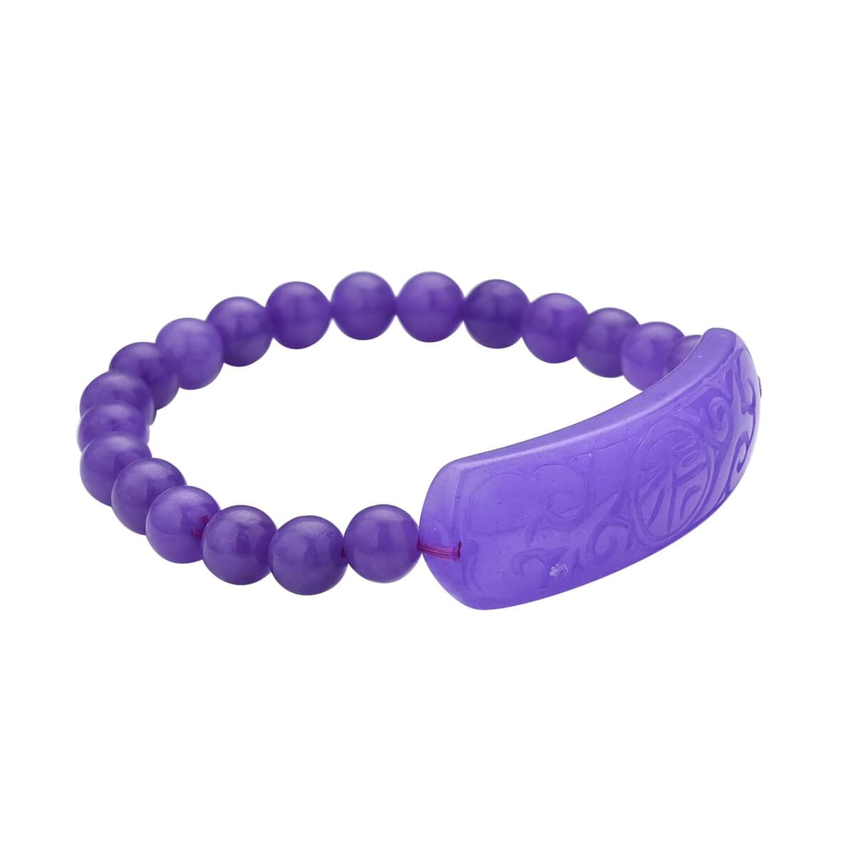 Purple Jade (D) Bead Stretch Bracelet , Carved Jade Bracelet , Jade Bar Bracelet , Jade Stretch Bracelet 142.00 ctw image number 2