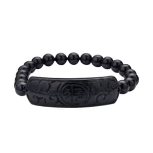 Black Jade (D) Bead Stretch Bracelet, Ancient Coin Detail Carved Bar Bracelet 141.00 ctw