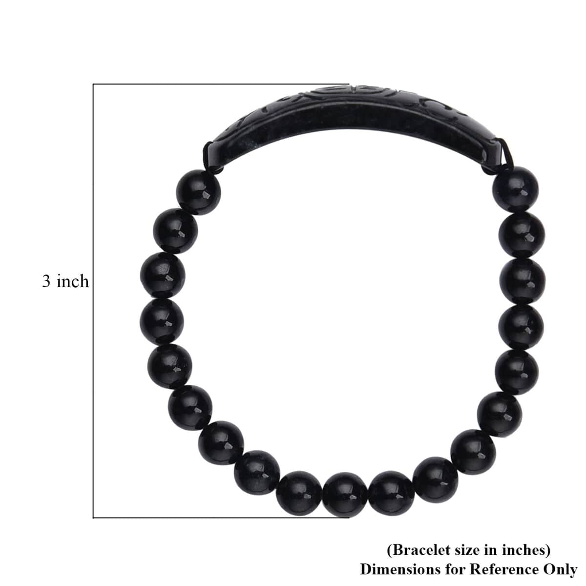 Black Jade (D) Bead Stretch Bracelet, Ancient Coin Detail Carved Bar Bracelet 141.00 ctw image number 3