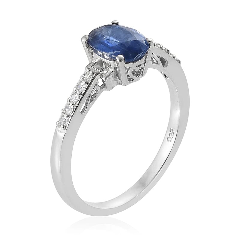 2.55 ctw Tibetan Kyanite and Cambodian Zircon Ring in Platinum Over Sterling Silver (Size 7)