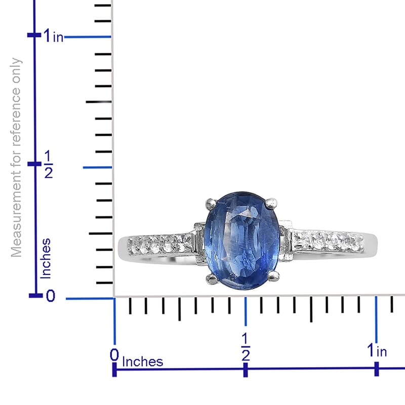 2.55 ctw Tibetan Kyanite and Cambodian Zircon Ring in Platinum Over Sterling Silver (Size 7)