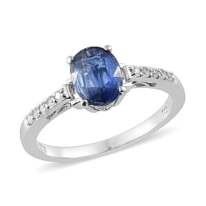 2.55 ctw Tibetan Kyanite and Cambodian Zircon Ring in Platinum Over Sterling Silver (Size 8)