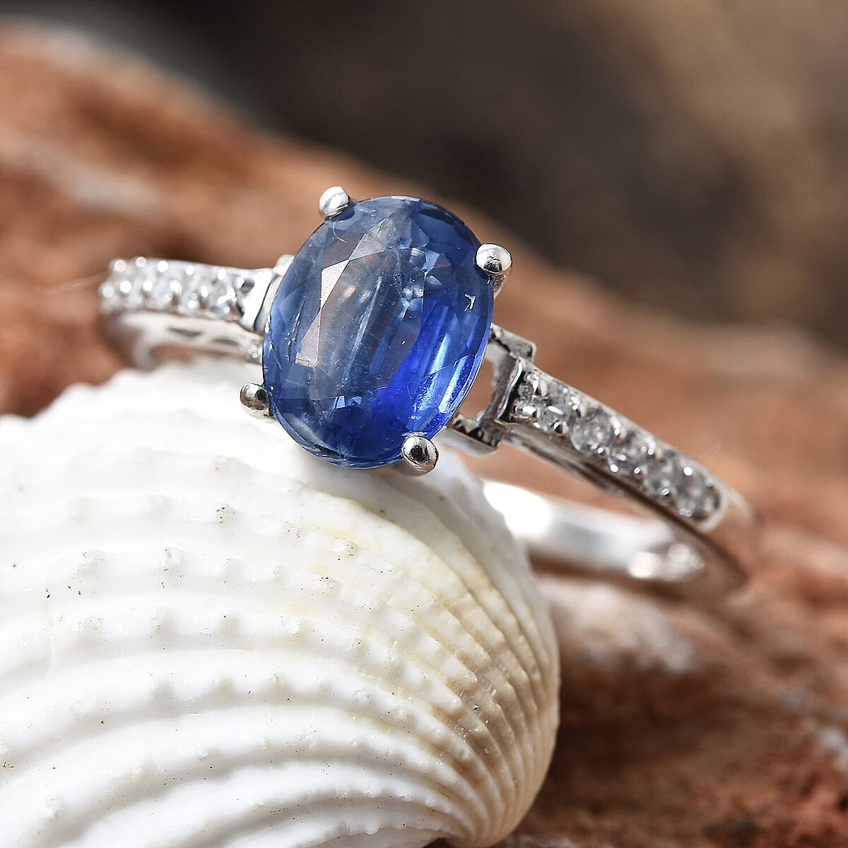 2.55 ctw Tibetan Kyanite and Cambodian Zircon Ring in Platinum Over Sterling Silver (Size 8) image number 1