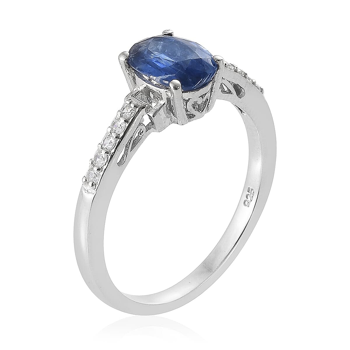 2.55 ctw Tibetan Kyanite and Cambodian Zircon Ring in Platinum Over Sterling Silver (Size 8) image number 3