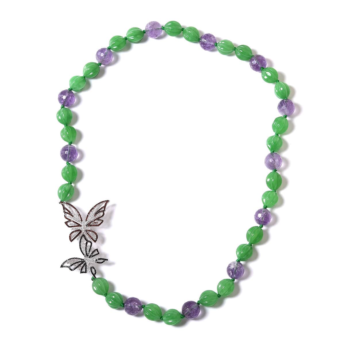 Green Jade (D) and Amethyst and Multi Gemstone Butterfly Necklace 24 Inch in Sterling Silver 606.50 ctw image number 0