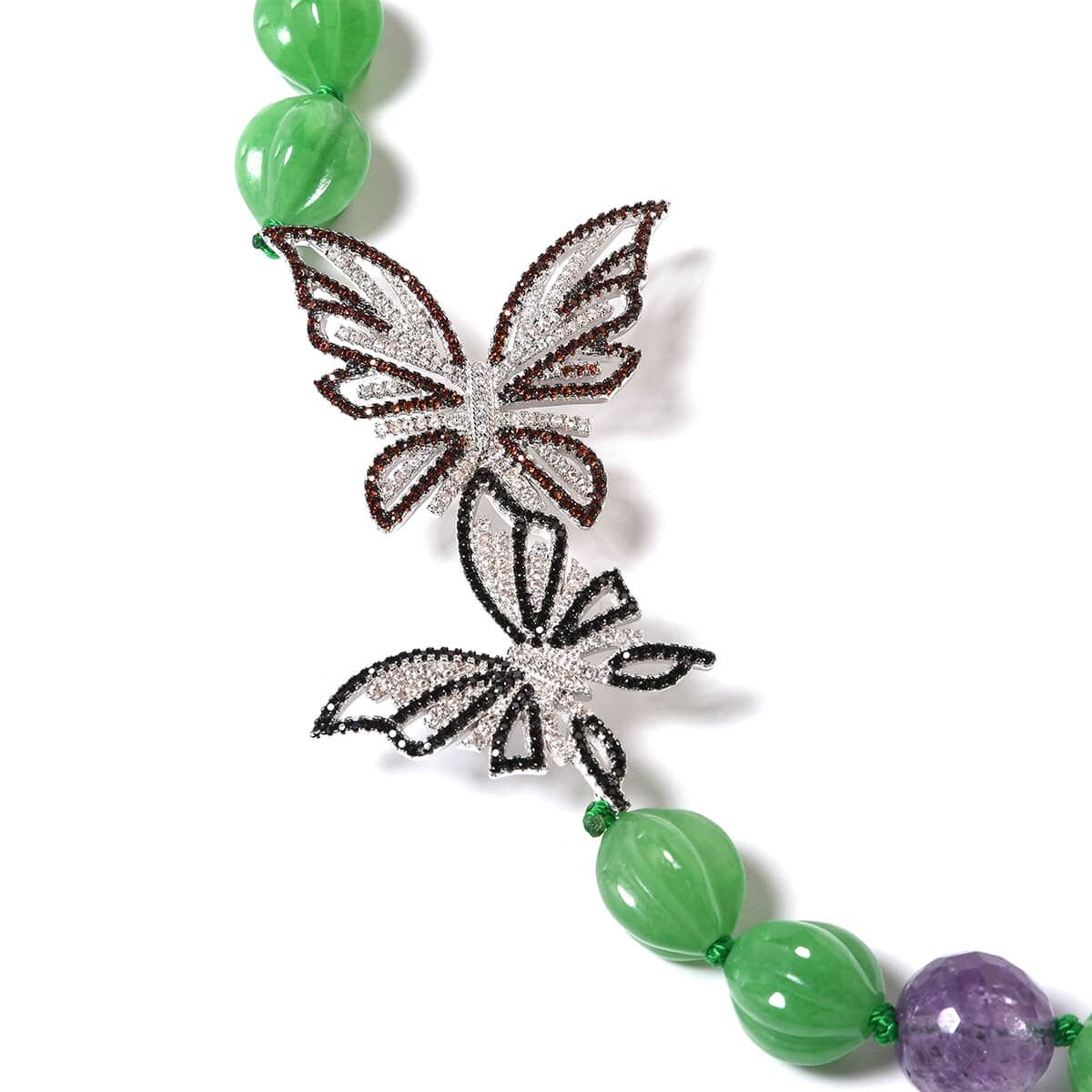 Green Jade (D) and Amethyst and Multi Gemstone Butterfly Necklace 24 Inch in Sterling Silver 606.50 ctw image number 1