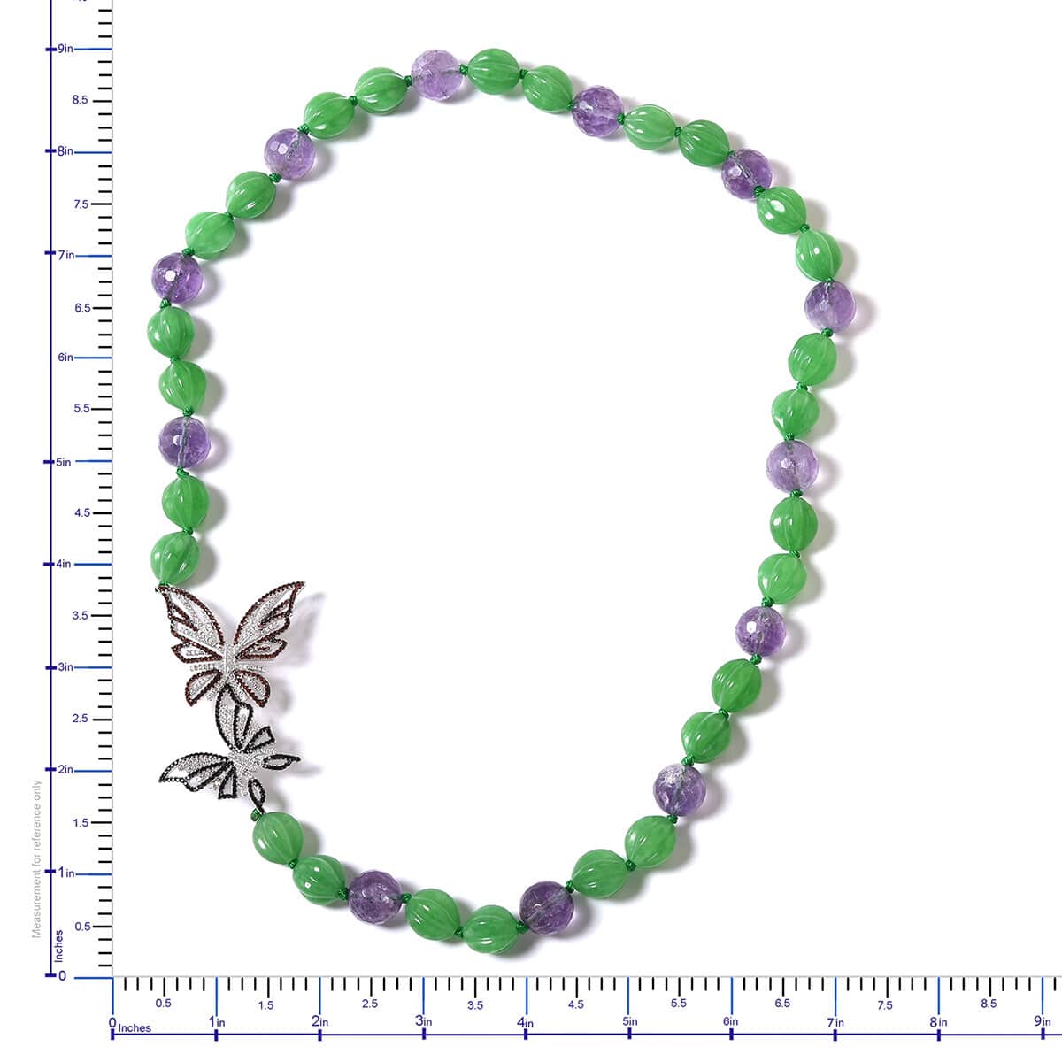 Green Jade (D) and Amethyst and Multi Gemstone Butterfly Necklace 24 Inch in Sterling Silver 606.50 ctw image number 3